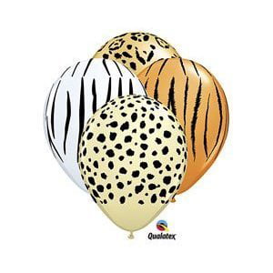 Safari Print Zebra Leopard Tiger Cheetah Print Latex Party Supply Balloons, 12 Safari Balloons By Qualatex