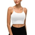 thumbnail image 2 of Gymayou Women Thin Strap Sports Bra Crop Cami Tank Tops Padded Support Scoop Neck Yoga Bralette Workout Vest for Gym Running Daily White S, 2 of 5
