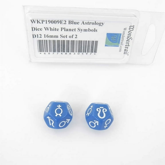 Blue Astology Dice with White Planet Symbols D10 16mm (5/8in) Set of 2 Wondertrail