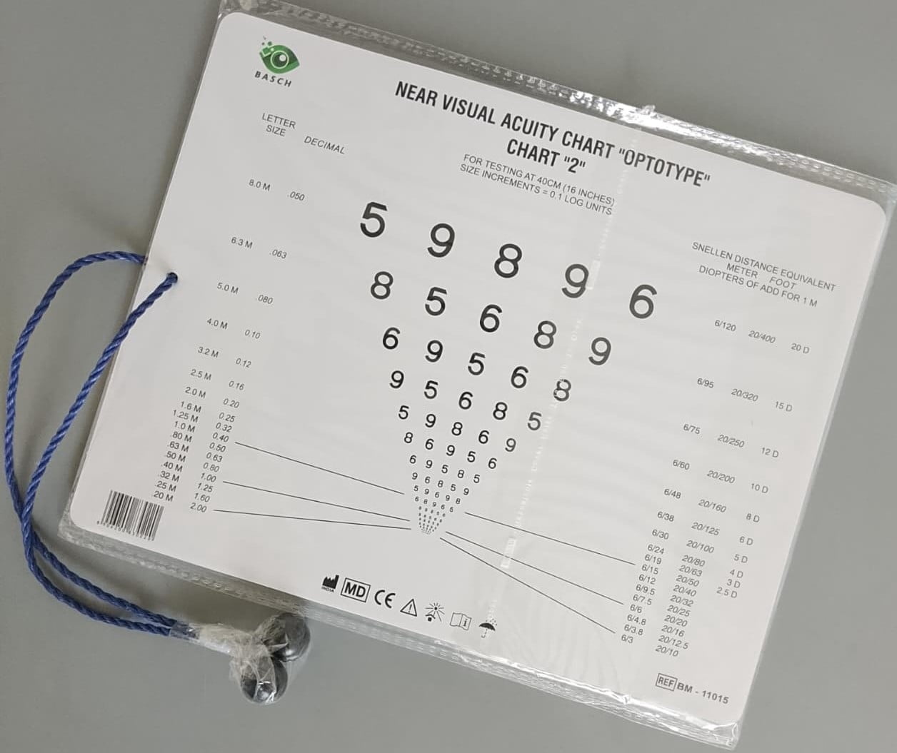 Near Vision Chart with Symbols & Numbers with 16Inch Cord