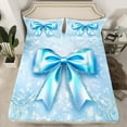 thumbnail image 2 of Manfei Bling Blue Bowknot Full Size Sheets for Kids, Diamond Floral Print Bed Sheets, Princess Bow Style Sheet Sets, Luxury Bedroom Decor, 4 Pieces, 2 of 7