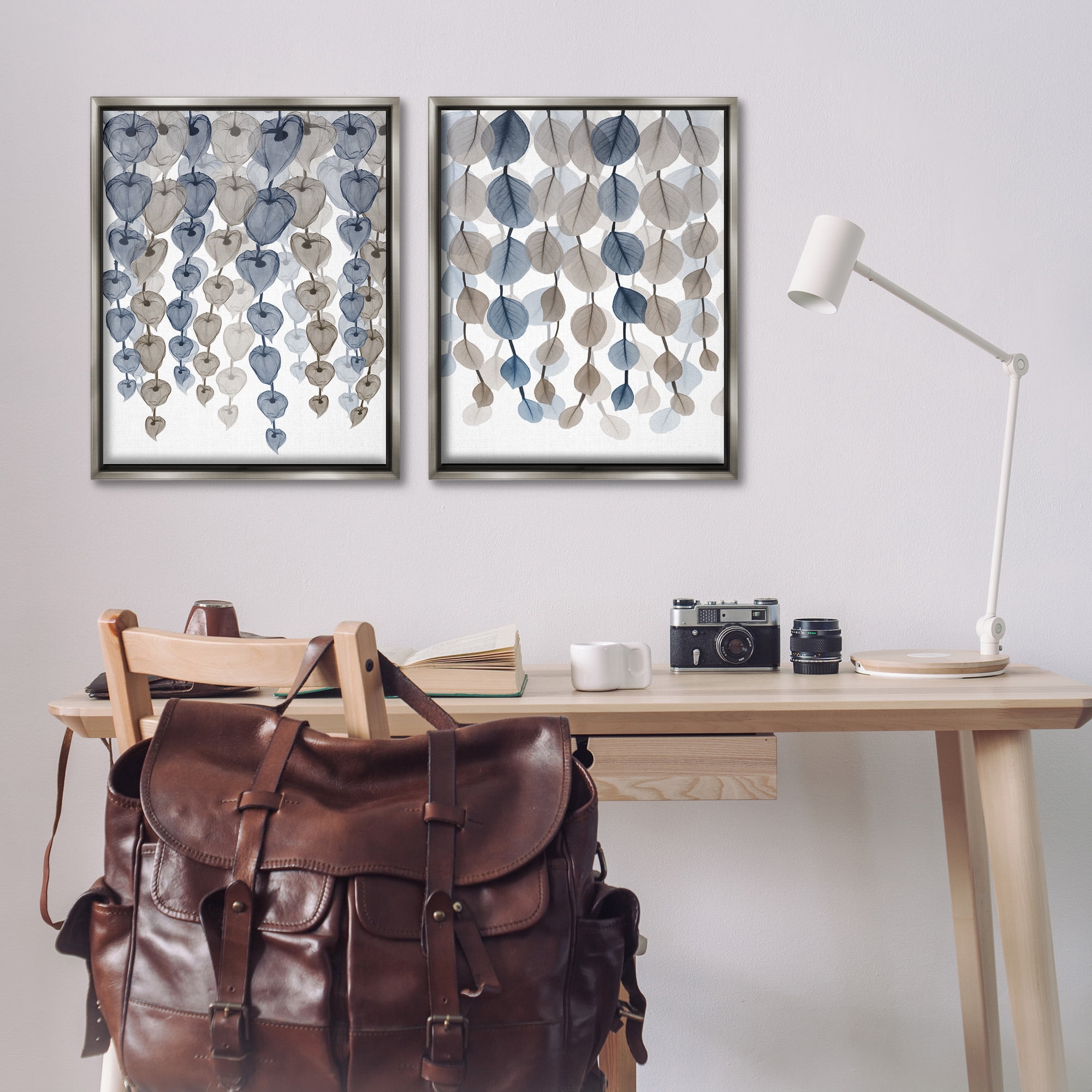 Stupell Industries Falling Vines Neutral Leaves Abstract Painting Gray Floater Framed Canvas Art Print Wall Art, 25 x 31, Set of 2
