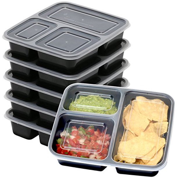 6 Pack SimpleHouseware 3 Compartment Food Grade Meal Prep Storage