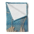 thumbnail image 2 of Marine Soft Flannel Fleece Throw Blanket, Nautical Themed Photo of Fishing Net and Hanged Wododen Handcraft Fish, Cozy Plush for Indoor and Outdoor Use, 50" x 70", Beige Sky Blue, by Ambesonne, 2 of 5