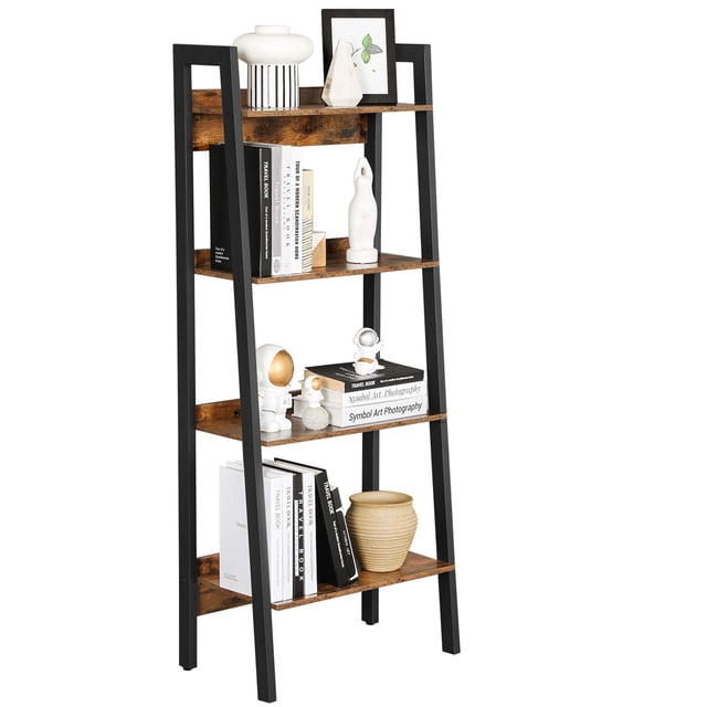 Estantería VASAGLE, escalera rústica de 4 niveles, marrón y negro tinta, 11 kg