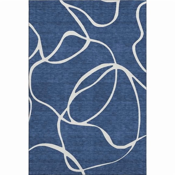 HomeRoots 678653 3 x 5 ft. Navy Blue & Ivory Abstract Transitional Washable Machine Made Rectangle Area Rug with UV Protection