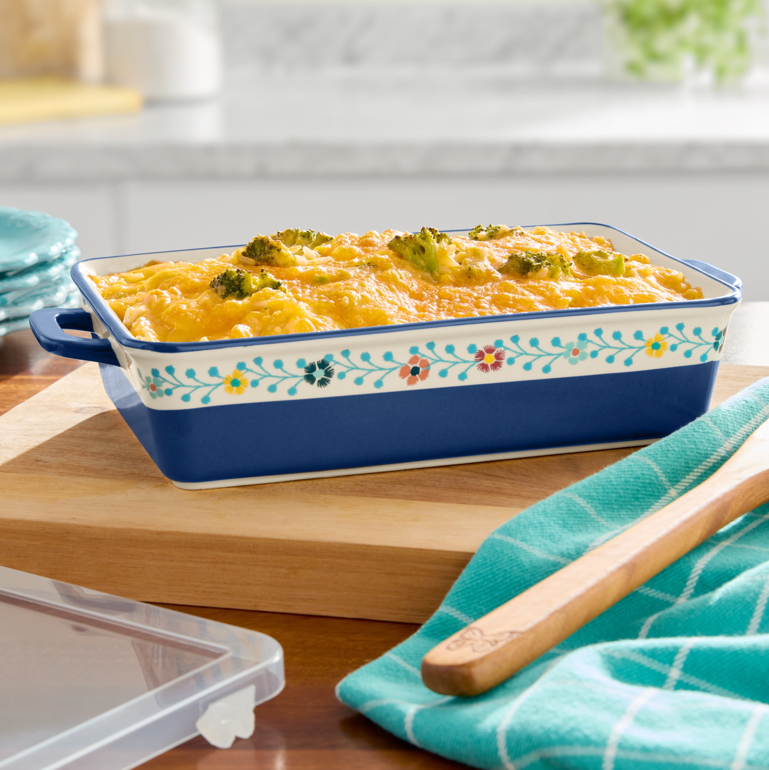 (3 pack) The Pioneer Woman Keepsake Floral 7" x 10" Ceramic Baking Dish with Lid