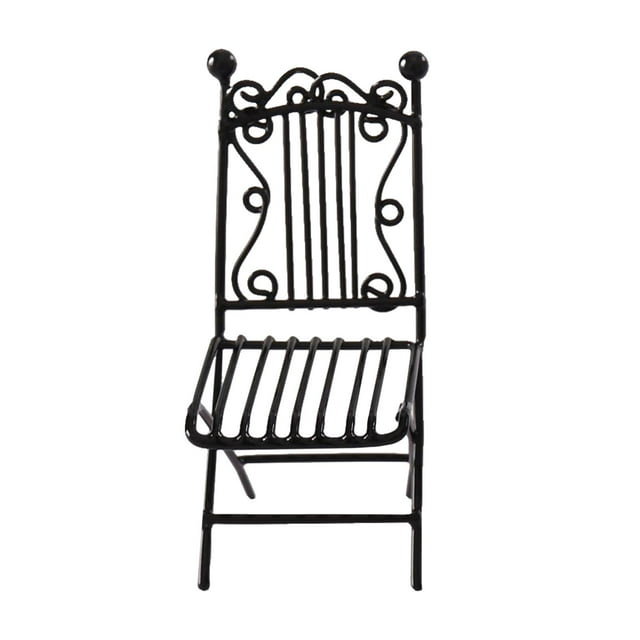 Conjunto de muebles en miniatura 1:12 Sunnimix Silla Negra accesorio de hierro forjado