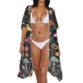 thumbnail image 4 of SCRAWLGOD Mushroom Floral Print Women's Swimsuit Coverup Loose Open Front Swimsuit Cover Up Soft Breathable Bathing Suit Cover Up for Summer Beach, 4 of 6