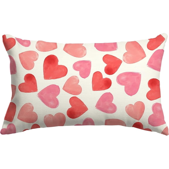 Valentines Day Pillow Covers 12x20 inch Watercolor Pink Hearts Valentines Day Throw Pillows Anniversary Wedding Cushion Case Valentines Day Decorations for Sofa Couch