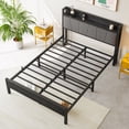 thumbnail image 3 of Full Size Metal Platform Bed with Storage Upholstered Headboard and Charging Station, Noiseless, No Box Spring Needed, Black, 3 of 7