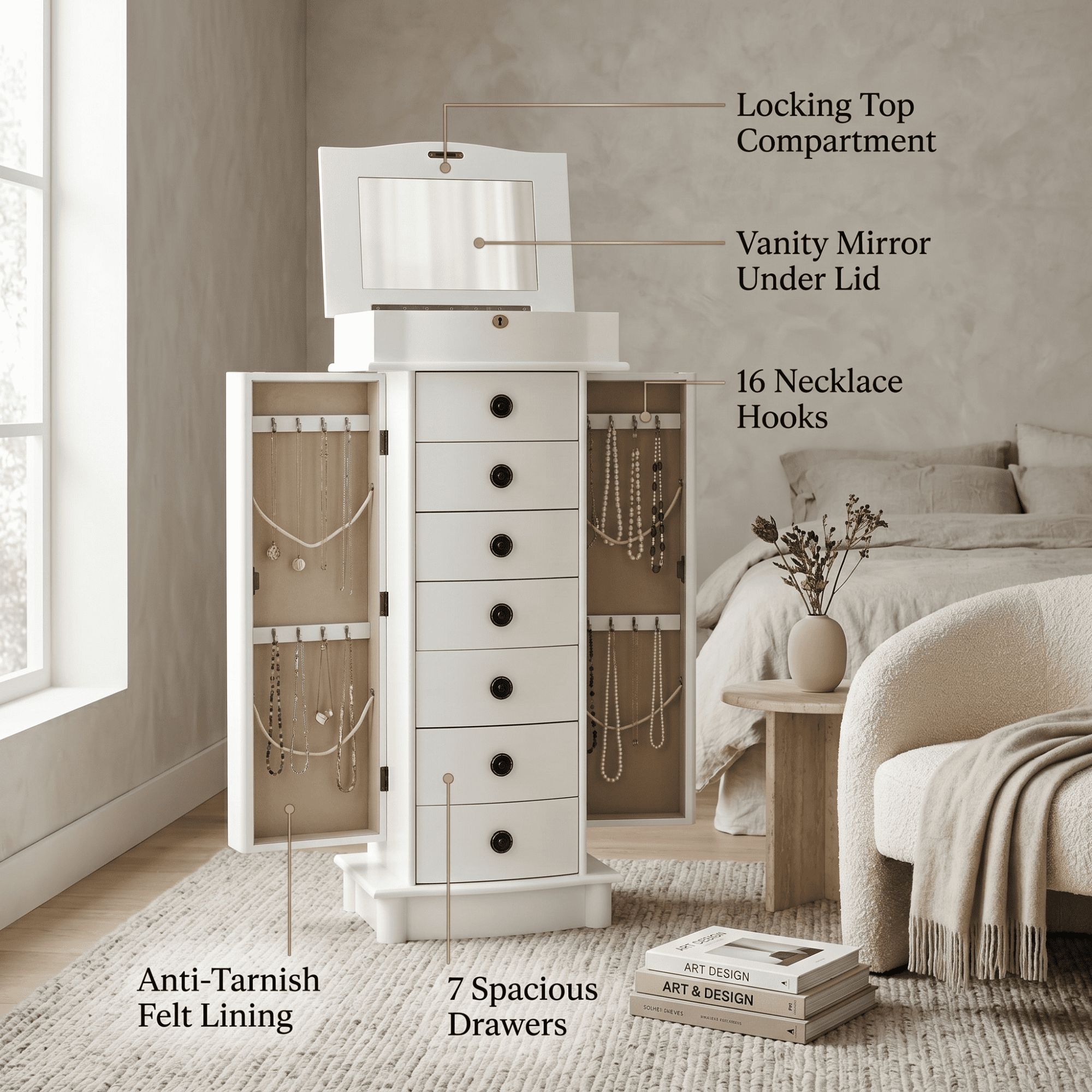 Hives and Honey Nora Traditional Jewelry Armoire with Locking