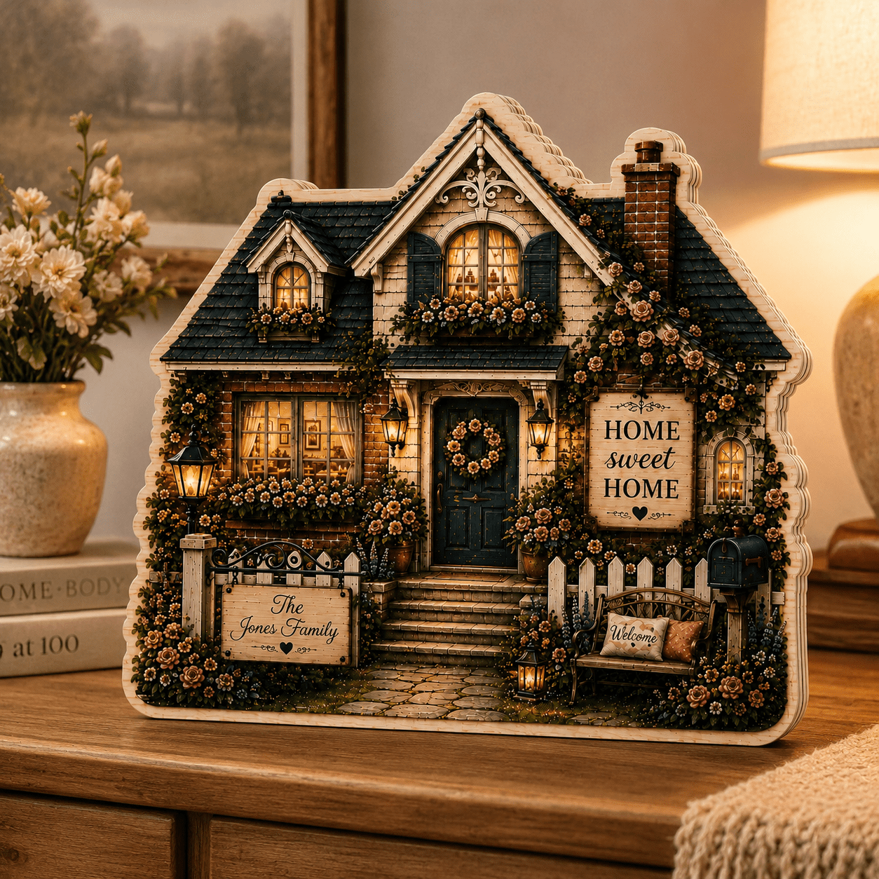 Personalized Home Sweet Home Wooden Block, Custom Family Name House Decor, New Home Gift, Housewarming Gift, Family Keepsake