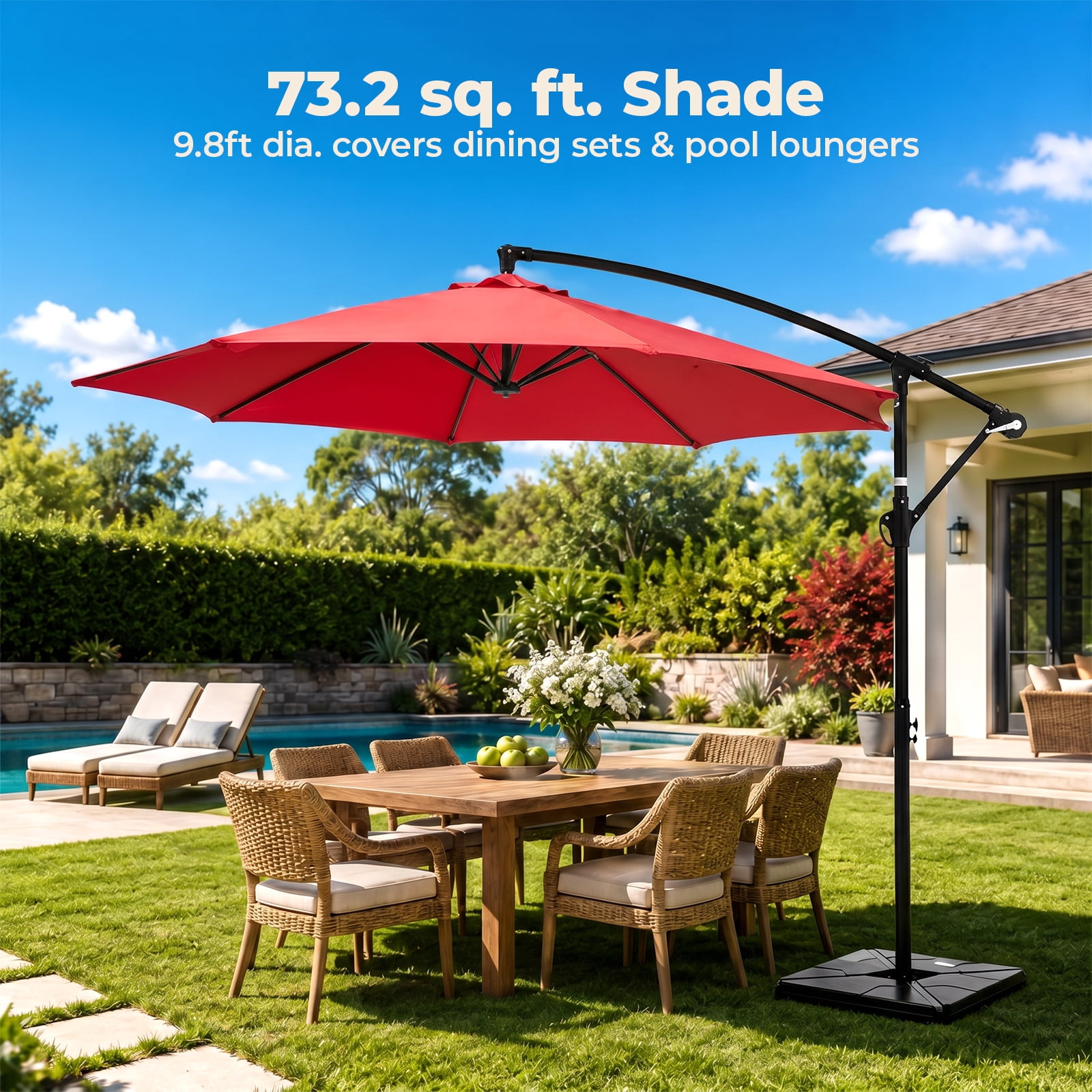 Alvantor 9.8ft Offset Patio Umbrella Hanging Cantilever Beach Umbrella Outdoor Sun Shade with Easy Tilt, UPF50+ Protection, 8 Ribs, for Backyard, Patio, Pool