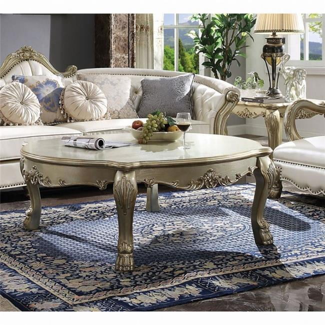 Dresden II Luxurious Antique Gold and Bone Square Coffee Table
