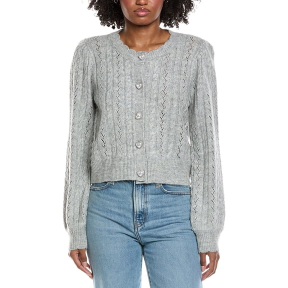 CeCe womens Heart Button Pointelle Cardigan, l, Gray