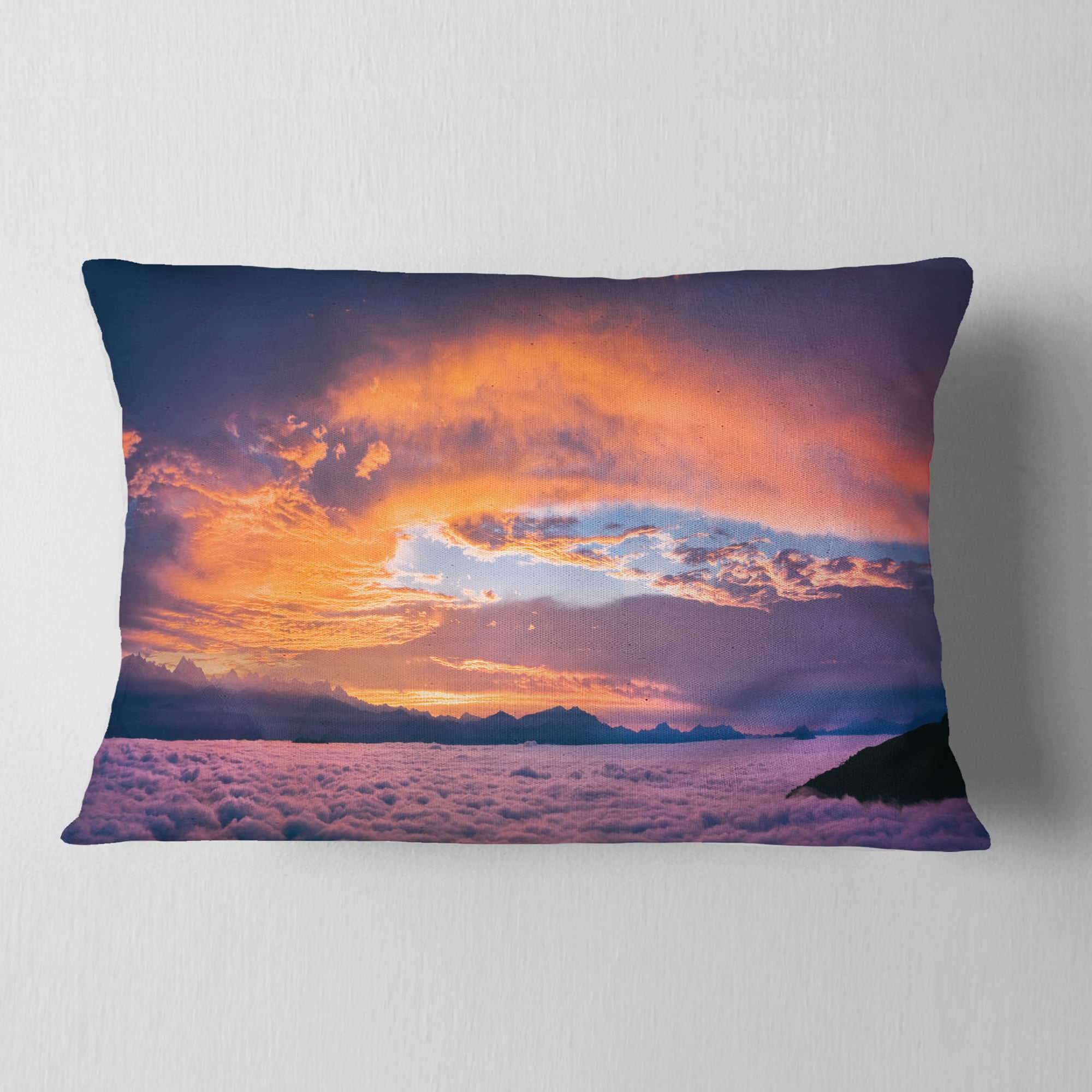 Designart Bright Panoramic Sunset Over Sea - Landscape Printed Throw Pillow - 12x20