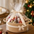 thumbnail image 7 of Dalxymotic Christmas Gift Basket, Cotton Rope Woven Storage Basket with Bow, Holiday Gift Giving Container, Christmas Decorations Indoor Outdoor for Home, Tabletop, Mantel, Shelf, 7 of 7