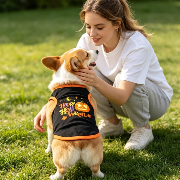 Small Dog Halloween Dog Halloween Shirt Dog Pumpkin 12 Inch Small Dog Clothes Pet Vest for Halloween Holiday Fall Season Cute Printed Outfit, 1 Pack