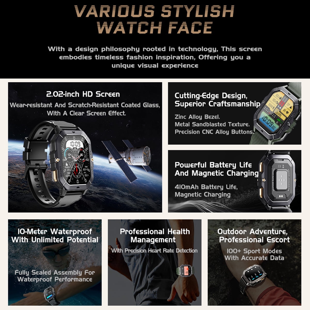 Findtime Military Smart Watch for Men (Answer/Make Calls), 2.02" HD Fitness Smart Watch for Android and iOS, 5ATM Waterproof Smartwatch