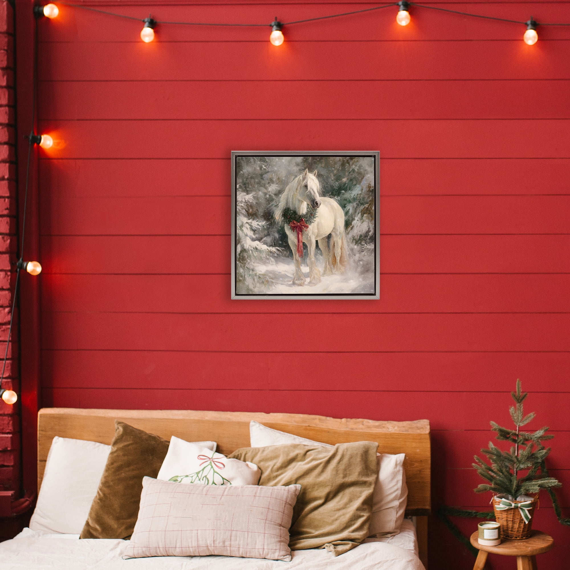 Stupell Industries Pretty Christmas Mare Gray Framed Floater Canvas Wall Art, design by Tina LeCour