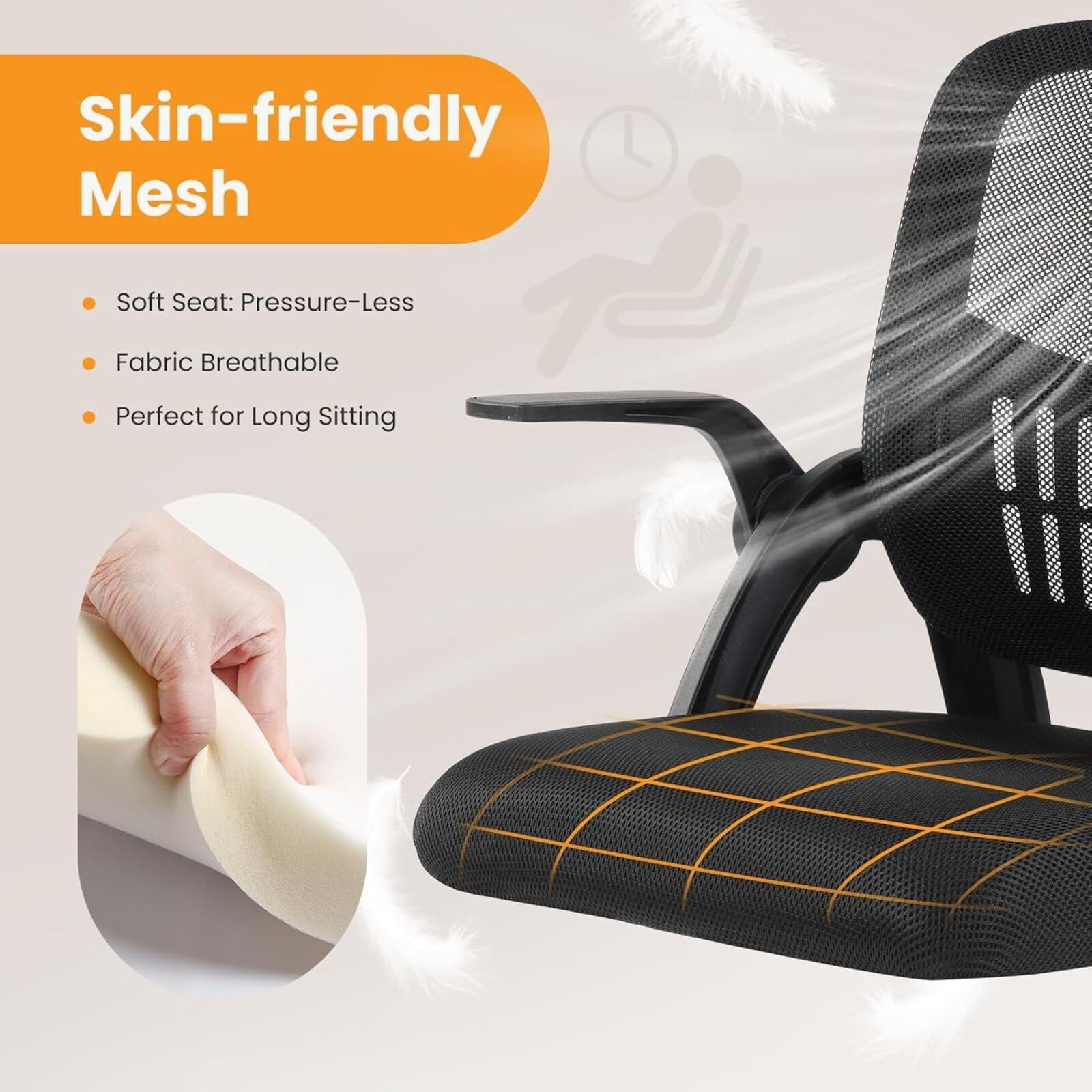 Kelno Ergonomic Mesh Office Chair Mid Back Desk Chair with Lumbar Support Flip-up Armrests Adjustable Height Swivel Task Chair, Black
