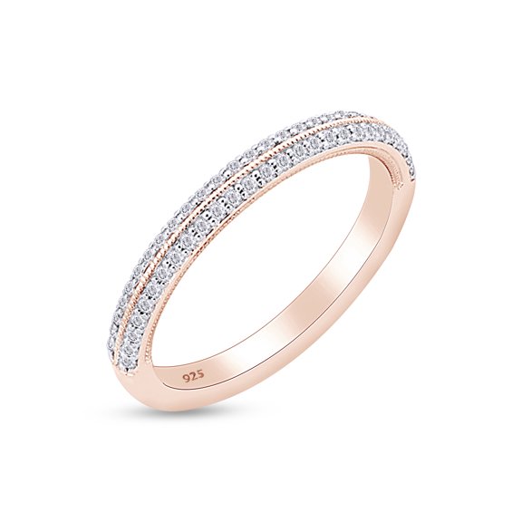 AFFY 1/5 Carat Round White Natural Diamond Two Row Half-Eternity Wedding Band Ring In 14K Gold Over SterlIng Silver (0.21 Cttw)