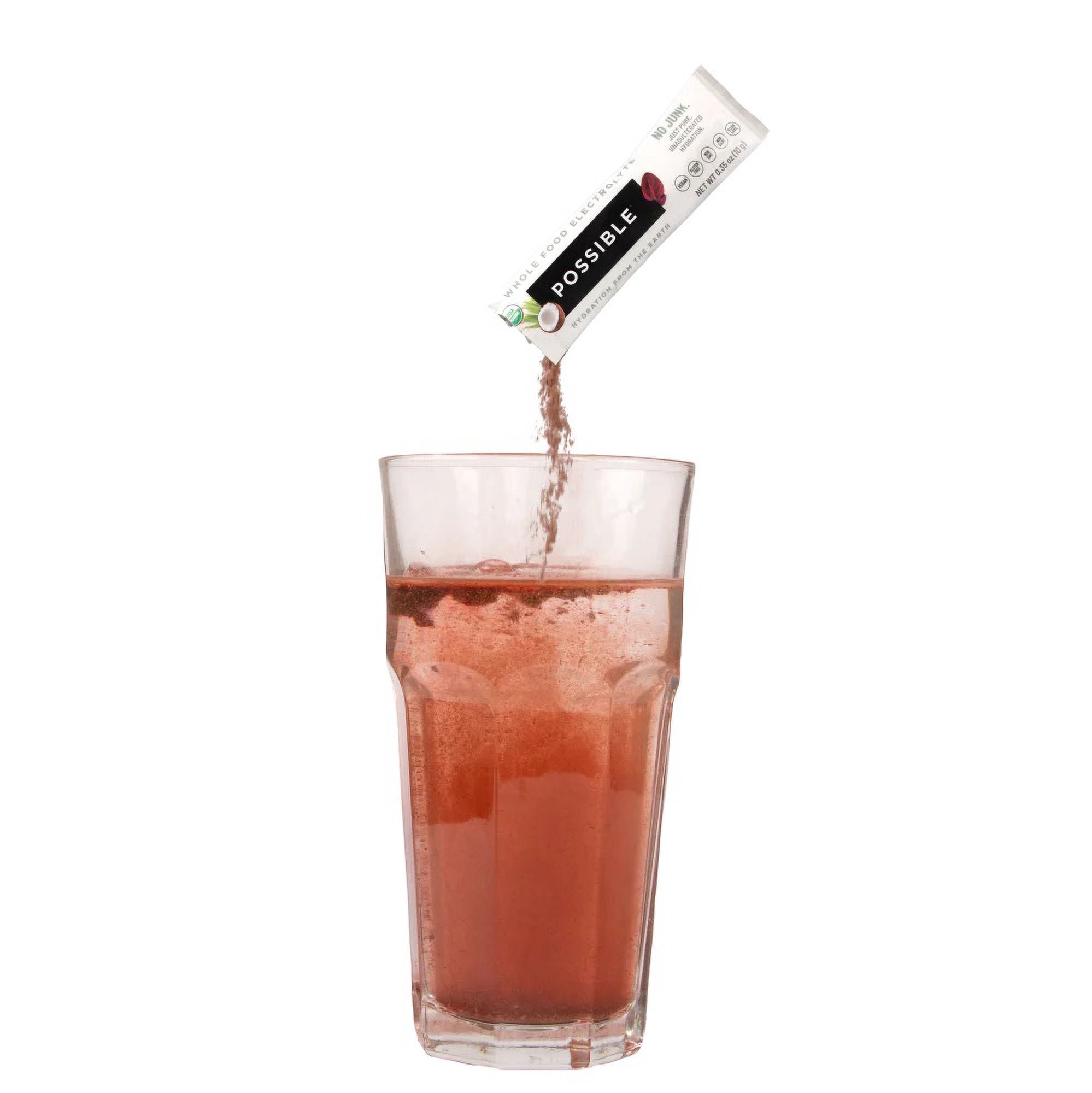 Possible Whole Food Electrolyte, whole-food-based solution free from artificial sweeteners, flavors, synthetic vitamins, or preservatives. Powder, 20 stick packs