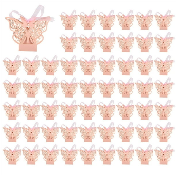 200Pcs Mariposa Caja de Favor de la Boda Regalos de Fiesta de Cumpleaños Cajas de Dulces (Rosa)