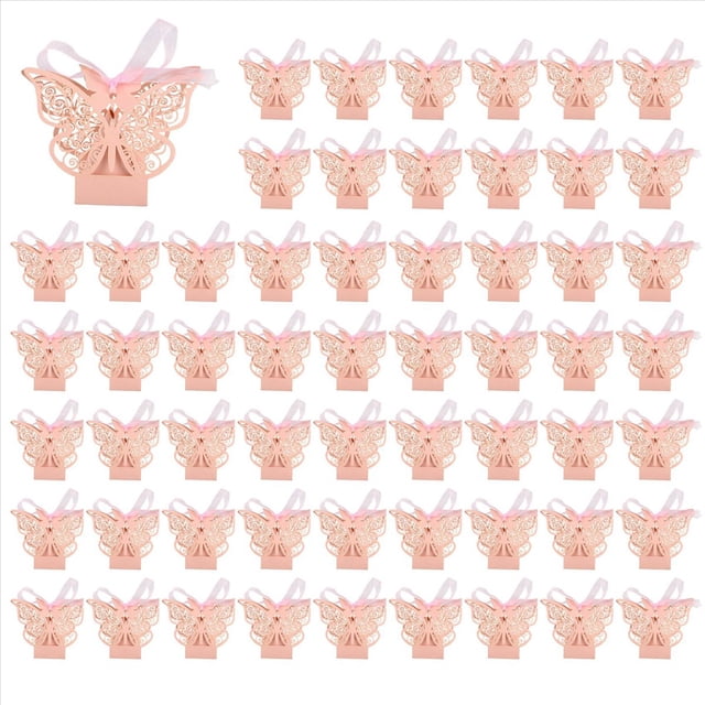 200Pcs Mariposa Caja de Favor de la Boda Regalos de Fiesta de Cumpleaños Cajas de Dulces (Rosa)