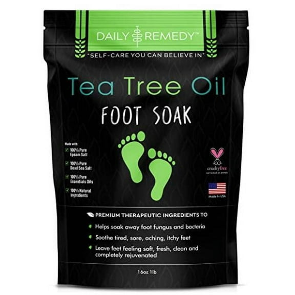 DAILY REMEDY  Tea Tree Oil Foot Soak with Epsom Salt - Made in USA - for Toenail Fungus, Athletes Foot, Stubborn Foot Odor Scent, Fungal, Softens Calluses & Soothes Sore Tired Feet - 16 Ounces