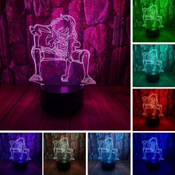 One Piece Luffy Figure 3D LED Lampe,Anime Lampe de Table USB