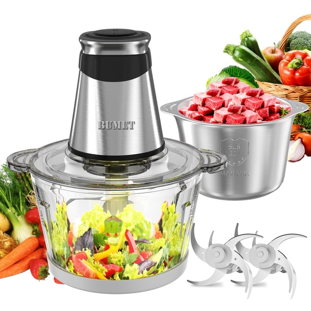 Procesador de alimentos eléctrico, picador de verduras, 500 W, 2 tazones de 2 litros