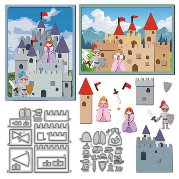 1 Set Knight Princess Castle Die Cuts for Card Making Fairy Tales Metal Cutting Dies Castle House Carbon Steel Embossing Stencils Template for Scrapbooking Album Paper Card Craft