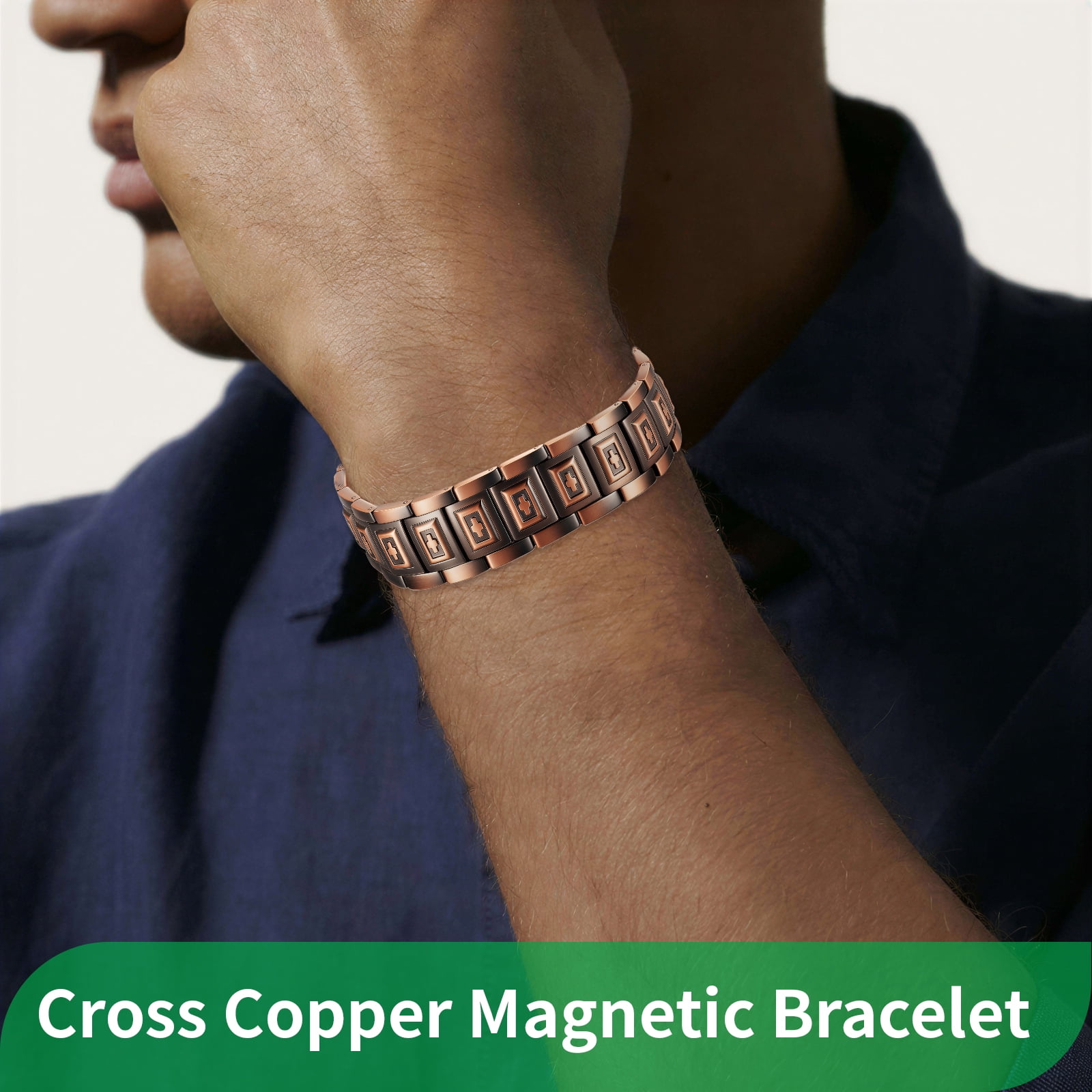 Wollet  3X  Copper Magnetic Bracelet for Men, Gifts for Husband, 8.7 in, Come with Sizing Tool