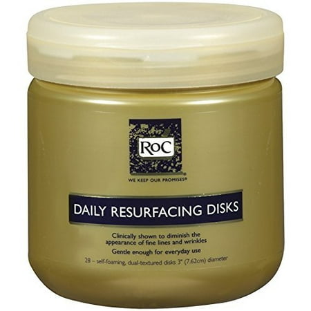 RoC Daily Resurfacing Facial Disks, Exfoliating Makeup Removing Pads with Skin-Conditioning Cleanser, Hypoallergenic & Oil-Free, 28