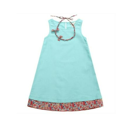 Aqua Titanium Necklace - Richie House Little Girls Aqua Bright Floral Trim Necklace Dress 7