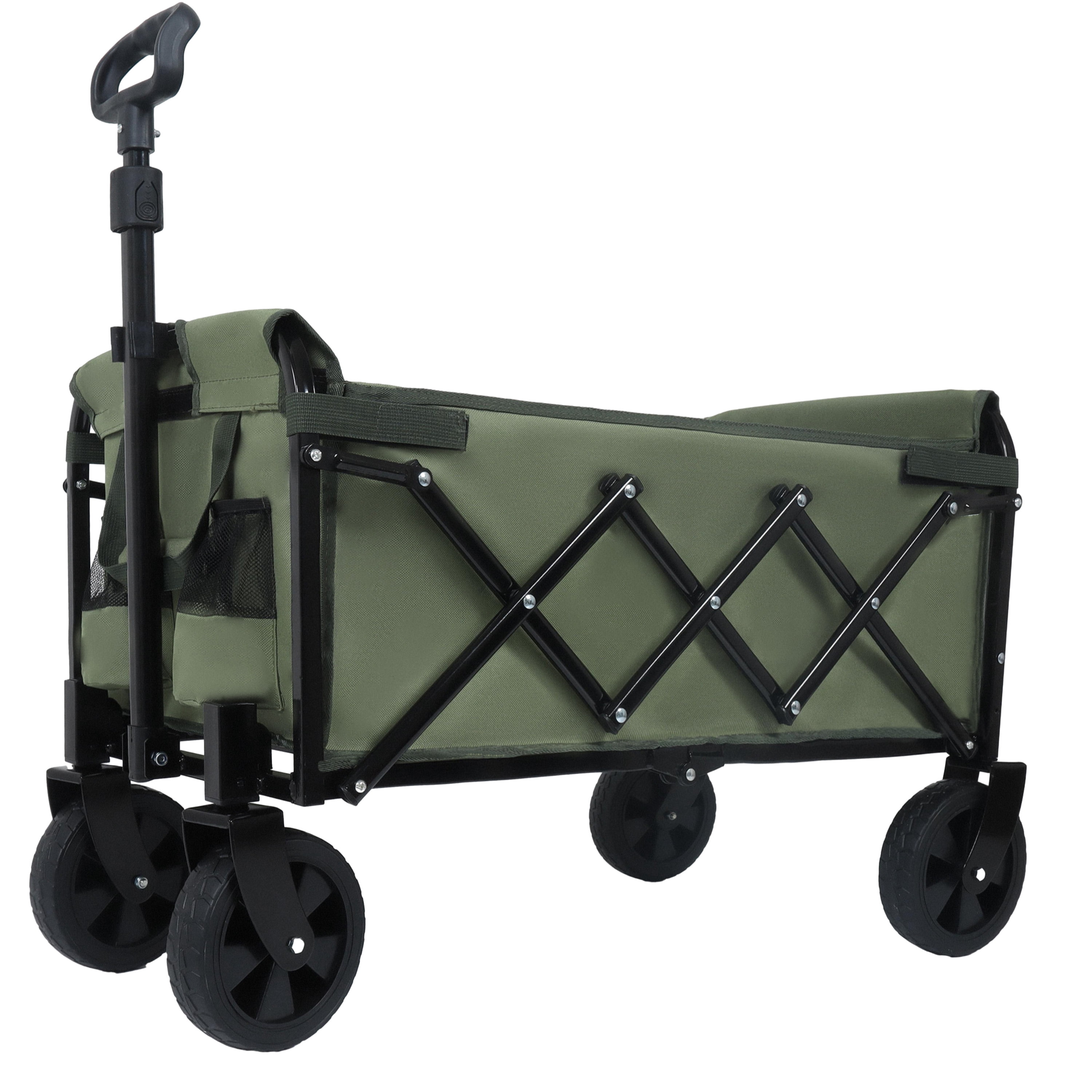 Expandable Dual Layer Collapsible Utility Wagon, 225 LBS All Terrain Grocery Cart with 360° Swivel Wheels for Camping Shopping Gardening Fishing, Army Green