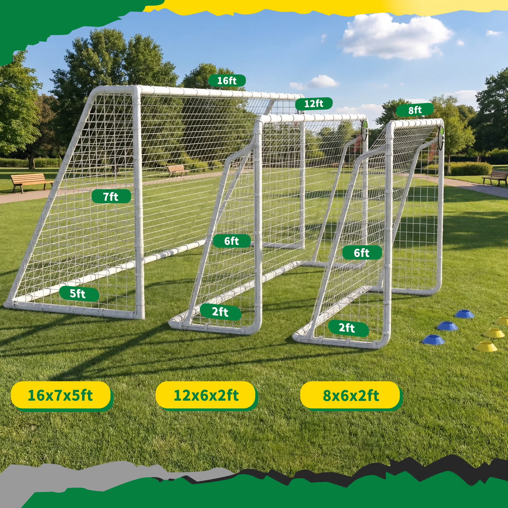 Mersco 16x7 / 12x6 / 8x6 FT Soccer Goal for Backyard,Heavy-Duty Metal Soccer Net with Meta - detail 2