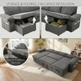 thumbnail image 3 of 113" Sectional Couch with Storage Chaise, 4 Seater Sectional Sofa for Living Room, Corduroy Sleeper Sofa Bed with Pull Out Couch, Adjustable Backrest, Side Pocket & USB Charging Ports (Light Grey), 3 of 8