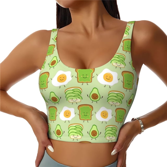 Fotbe Avocado And Toast Sujetador Deportivo Largo sin Aros para Mujer con Almohadillas y Soporte Medio, Transpirable y Absorbente, Camiseta Tipo Chaleco o Tank Top-X-Large