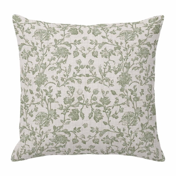 Pillow Covers 18x18 Inch, Farmhouse Sage Green Linen Pillowcase with Invisible Zipper, Vintage Flower Leaf Botanical Decorative Throw Pillow Covers Cushion Case for Couch Sofa Bed Living Room