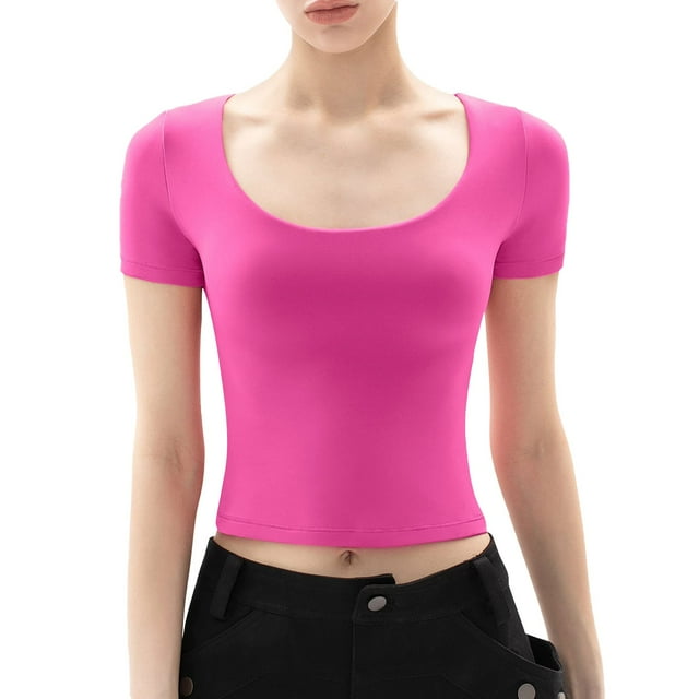 Hauts pour Femmes T-shirt d'Été à Manches Courtes à Col Rond Aguichant Coupe Ajustée pour Femmes Kagetolytai Rose Vif P