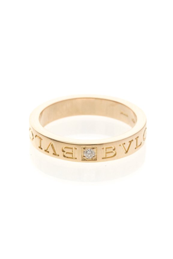Pre-Owned Bvlgari Double Logo Diamond Ring Pink Gold (18K) Fashion Diamond Band Ring Pink Gold