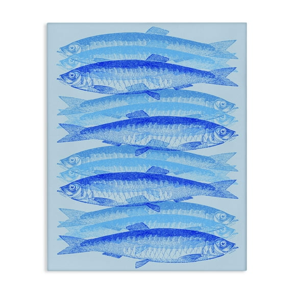 Stupell Industries Blue Layered Fish Animals & Insects Painting Gallery Wrapped Canvas Art Print Wall Art, 16 x 20