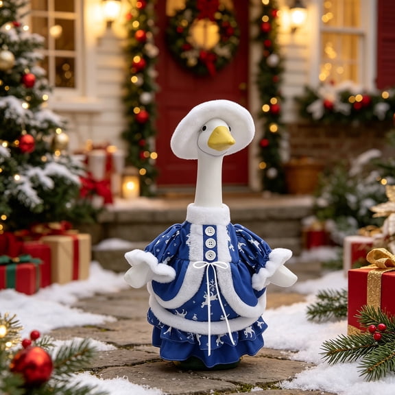 Yyuenw 23 Inch Christmas Goose Outfit Set,Winter Blue White Christmas Goose Costume Set, Top Hat & Long Robe for 23in Lawn Porch Garden Patio Outdoor Seasonal Decoration