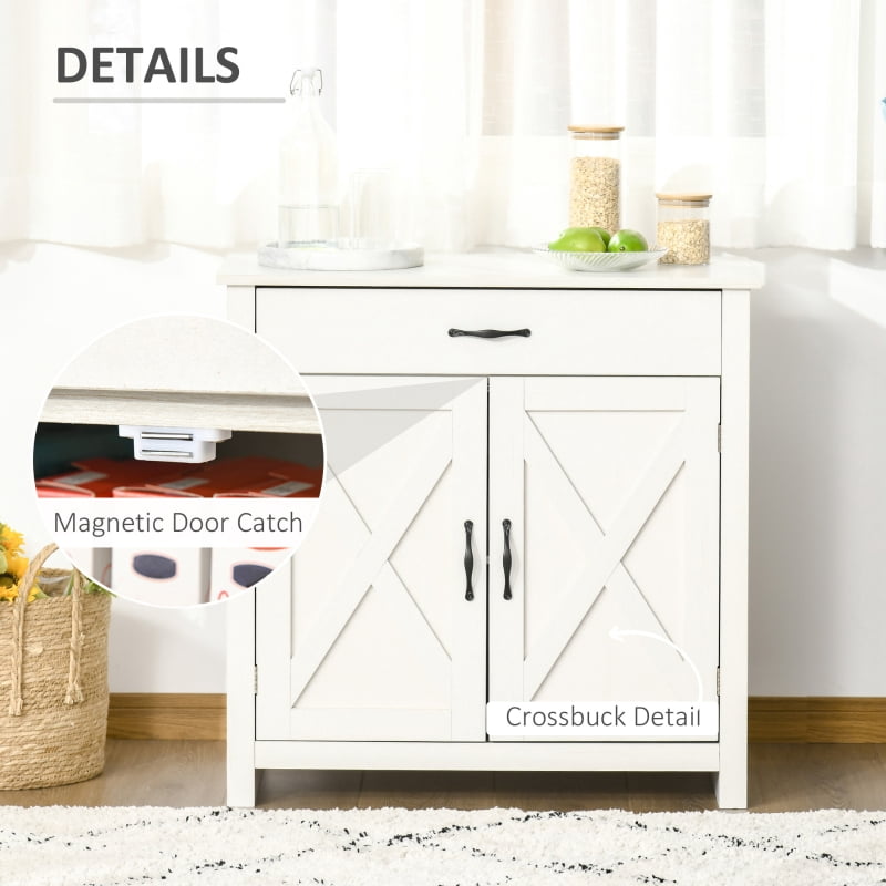 Alvantor Stone Farmhouse Sideboard Storage Cabinet with Barn Doors & Drawer 31.5"W x 15.75"D x 31.5"H White
