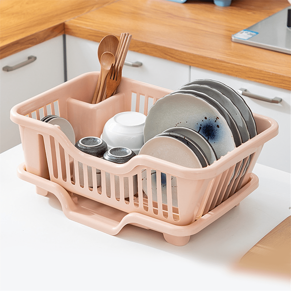 Dish Drying Rack-Dish Rack with Auto-Drain Organizer Rack Dish Rack and Drainaboard Set for Kitchen Counter Restaurant C