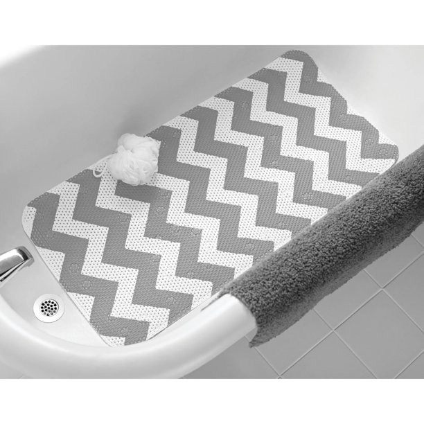 Mainstays 17 in. x 36 in. Cushioned Bathtub Mat, Chevron Grey Flannel
