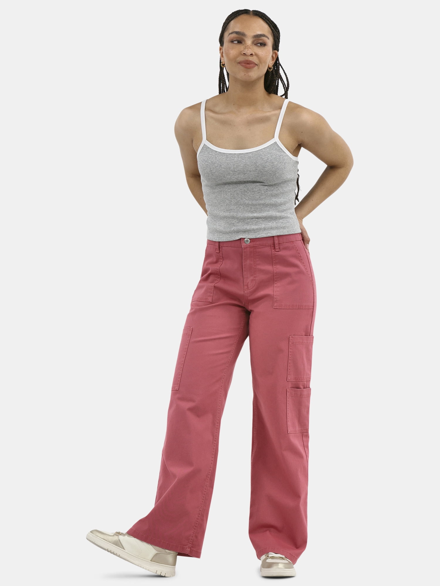 No Boundaries Wide Leg Cargo Pants, 31.5'' Inseam, Women's and Women's Plus